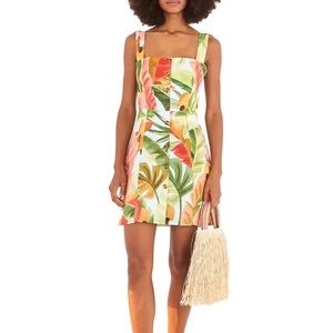 NWT XS Farm Rio blue cashew linen mini dress